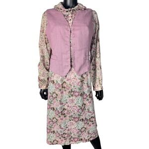 Vintage LF Sport Floral Skirt Set Vest Blouse Cottagecore Grandma Chic M
